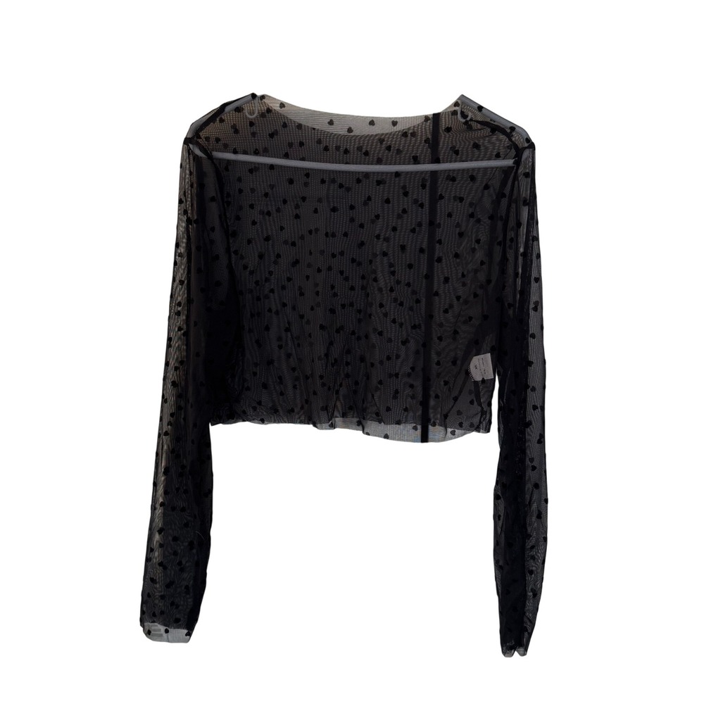 Sheer Mesh Stretch Crop Top Black Hearts, Goth Grunge Punk, Size‎ XL